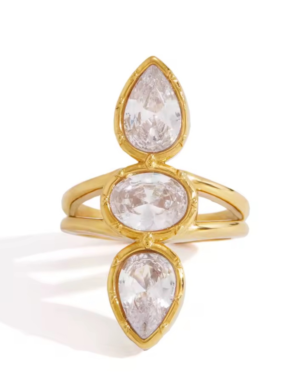 Geometric cz ring 18k gold PVD plated stainless steel